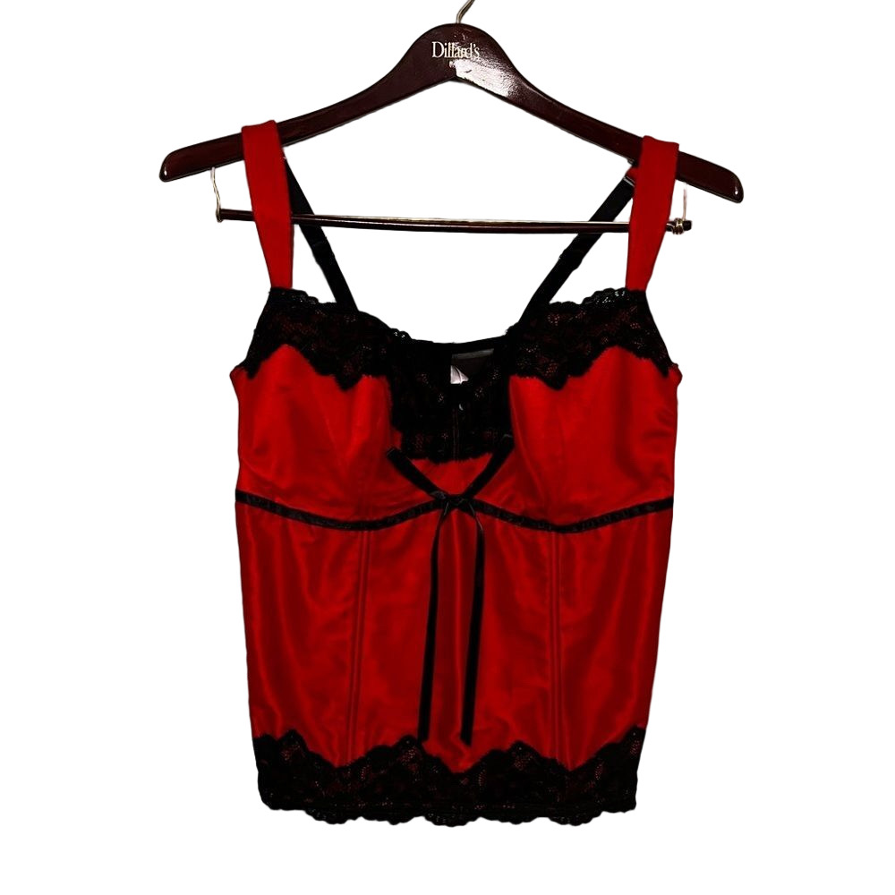 Cacique Red and Black Lace Trim Camisole